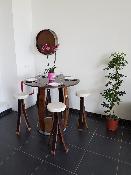 Ensemble Repas Tonneau + 4 Tabourets avec coussins